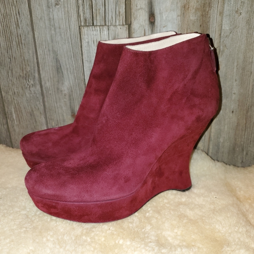 Prada Burgundy suede wedge booties 41